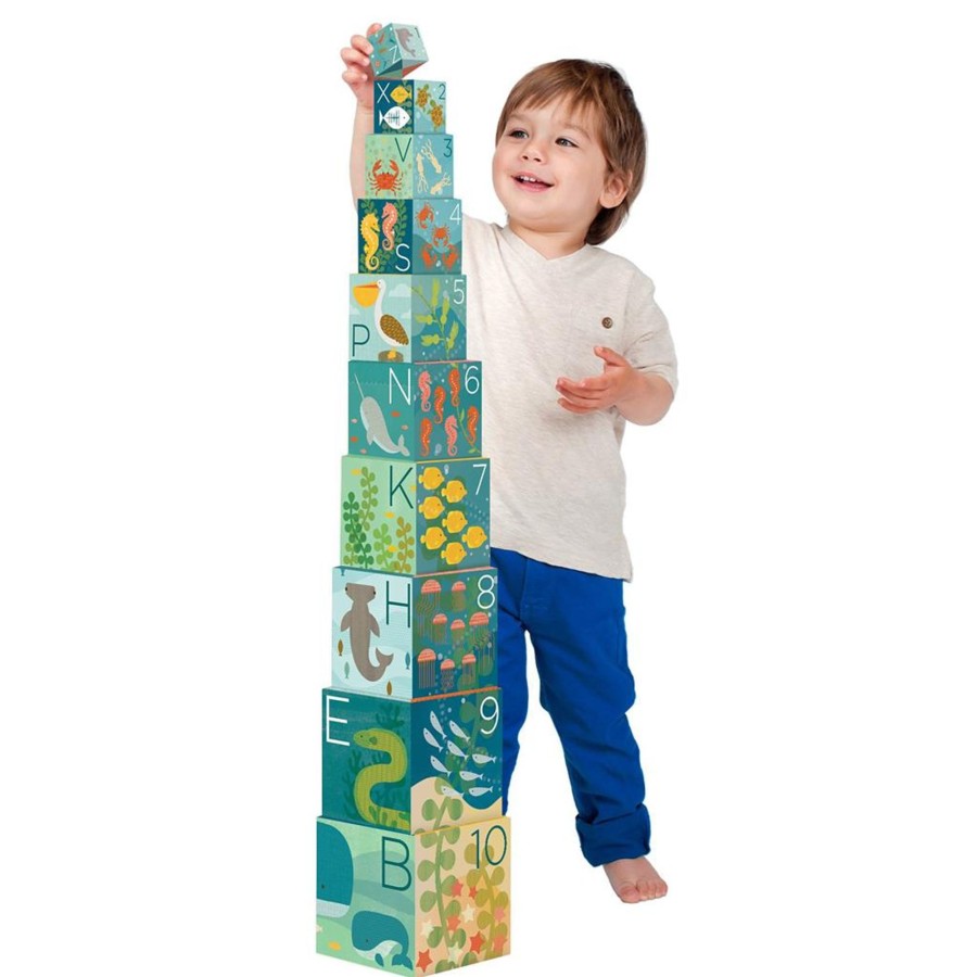 Toys Petit Collage Puzzles And Blocks | Petit Collage Ocean Abc Nesting Blocks