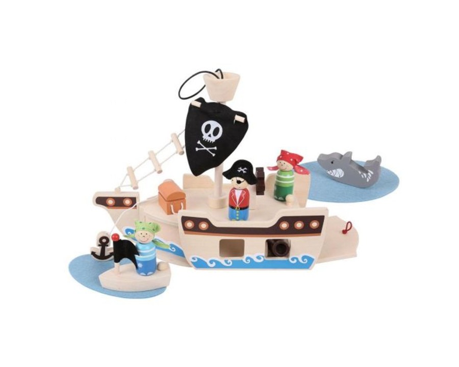 Toys Bigjigs Toys Pirates, Castles And Farms | Bigjigs Mini Pirate Ship Playset