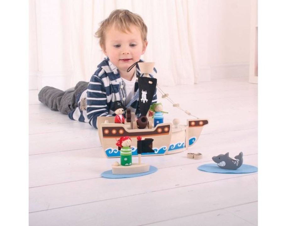 Toys Bigjigs Toys Pirates, Castles And Farms | Bigjigs Mini Pirate Ship Playset