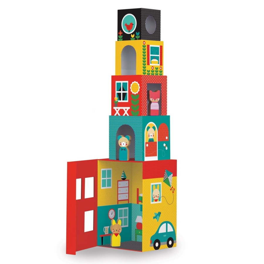 Toys Petit Collage Puzzles And Blocks | Petit College Peek-A-Boo House Blocks Set