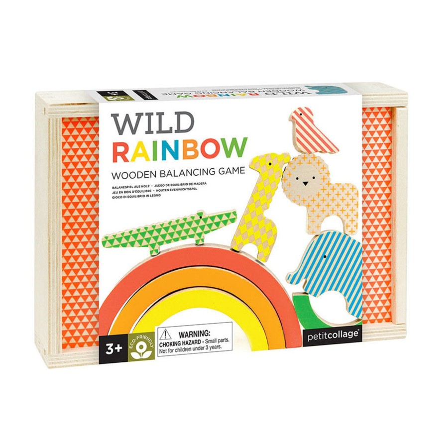 Toys Petit Collage Blocks And Stacking | Petit Collage Wooden Balancing Game Wild Rainbow