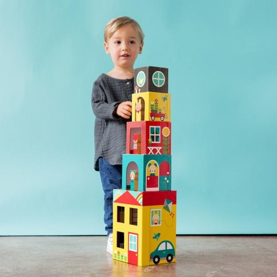 Toys Petit Collage Blocks And Stacking | Petit College Peek-A-Boo House Blocks Set