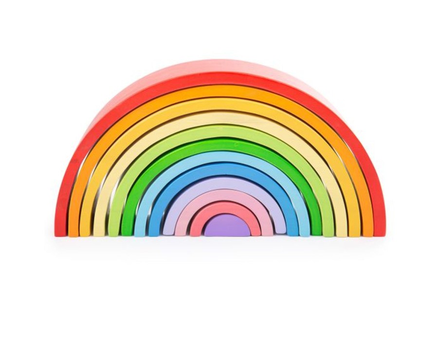 Toys Bigjigs Toys Blocks And Stacking | Bigjigs Large Wooden Stacking Rainbow