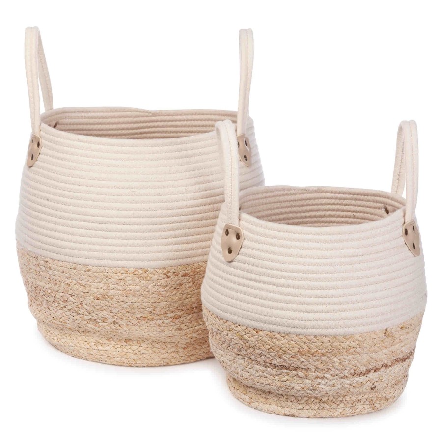 Interiors Chevron Down Icon Kids Depot | Kids Depot Cord & Wicker Basket Set Cream