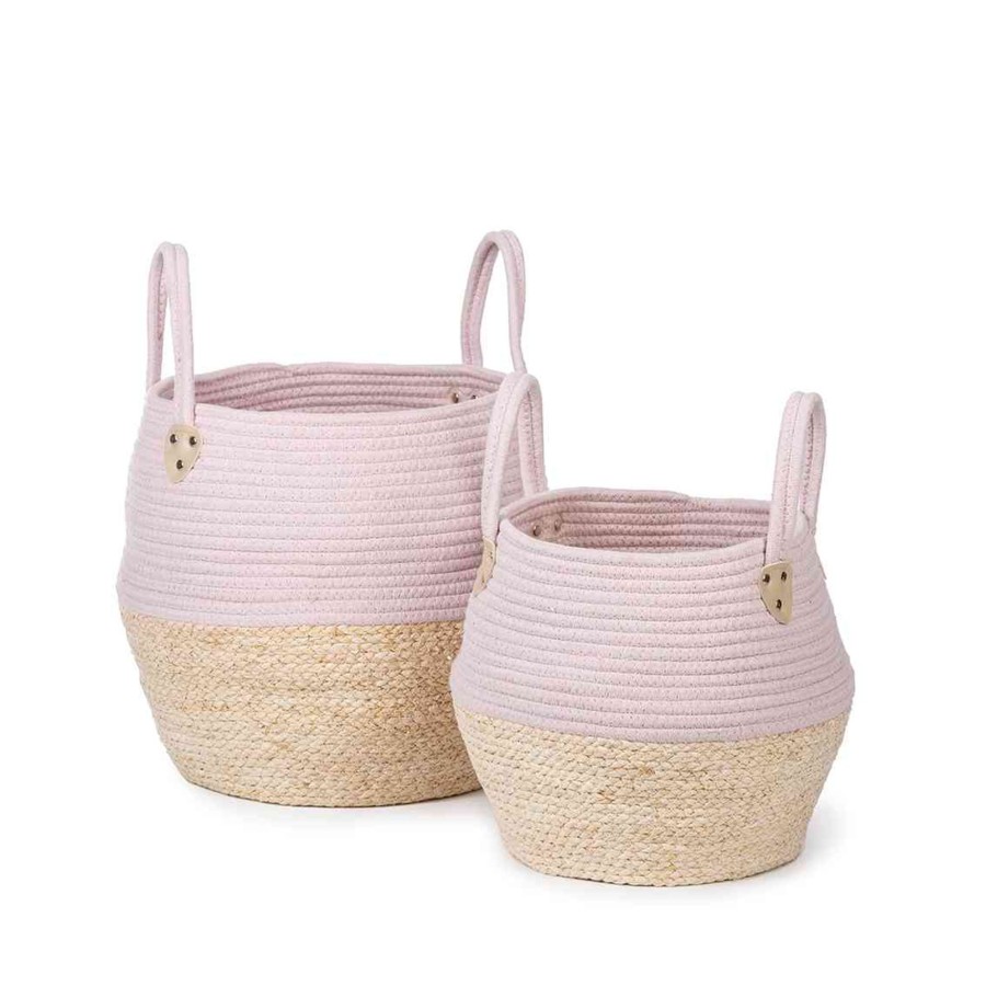 Interiors Chevron Down Icon Kids Depot | Cord And Wicker Basket Set Pink