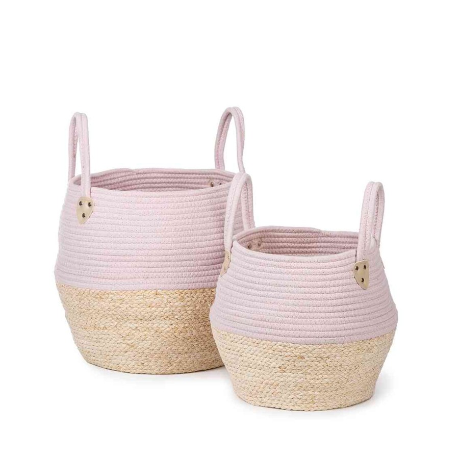 Interiors Chevron Down Icon Kids Depot | Cord And Wicker Basket Set Pink