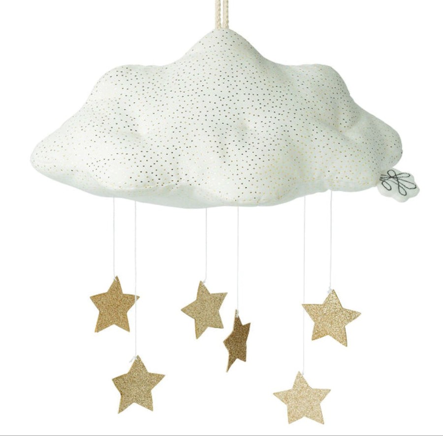 Interiors Chevron Down Icon Cottage Toys-UK | Cloud And Stars Mobile White And Gold