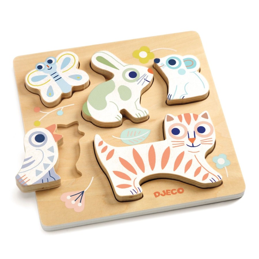 Toys Djeco Puzzles | Djeco Wooden Baby Animals Puzzle