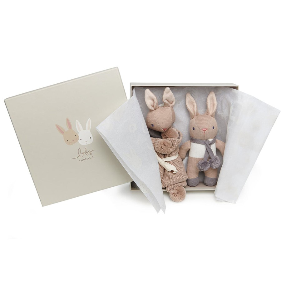 Toys Tender Leaf Toys Comforters And Teddies | Threadbear Designs Baby Threads Taupe Bunny Gift Set