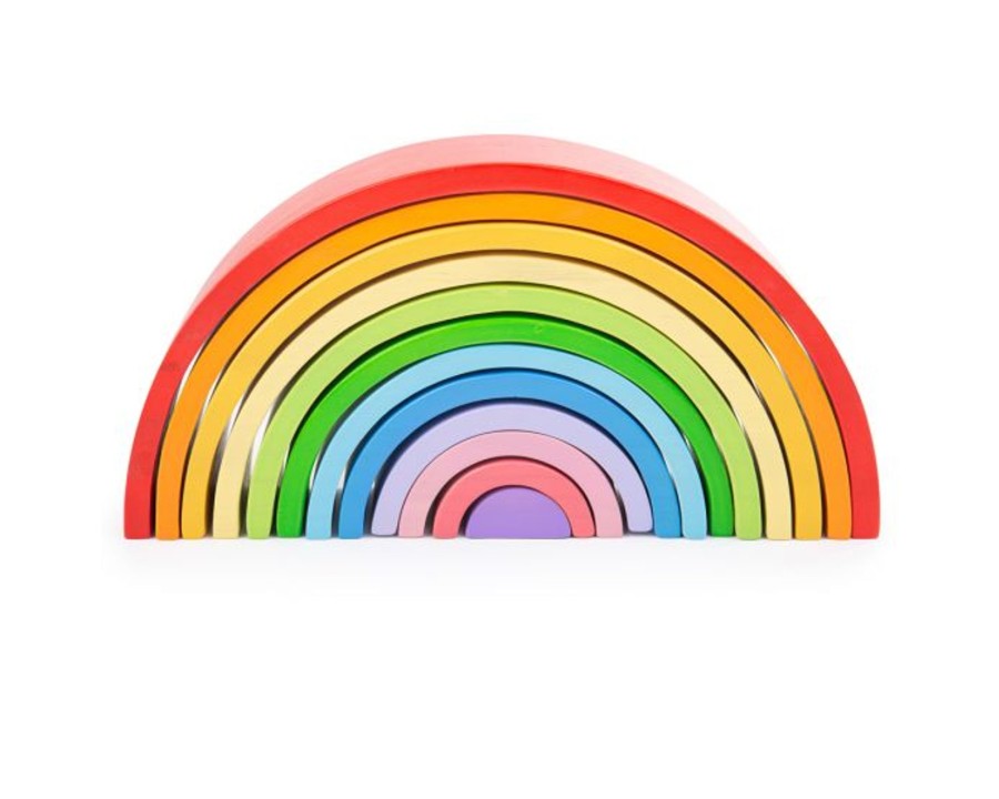 Toys Bigjigs Toys Games & Books | Bigjigs Large Wooden Stacking Rainbow